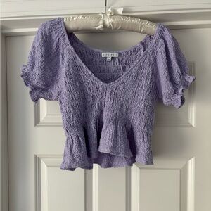 MIOU MUSE Textured V-Neck Peplum Top